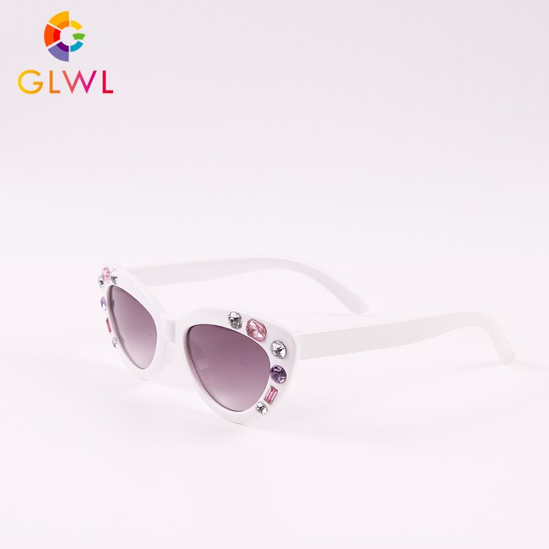 Skinnende piger solbriller med rhinestone baby pige solbriller hvide briller børns solbriller kat øjefarvede rammer