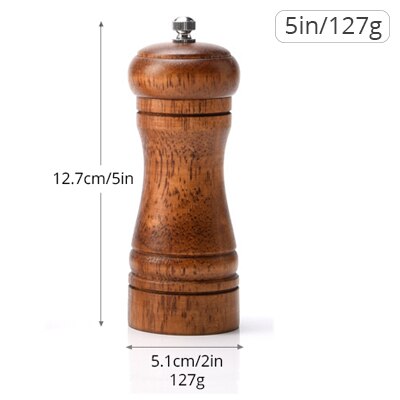 Molinillos de sal y pimienta de madera konco, molinillos manuales de sal marina, hierbas y pimienta con molienda de cerámica, utensilios de cocina para especias y hierbas.: 5 in