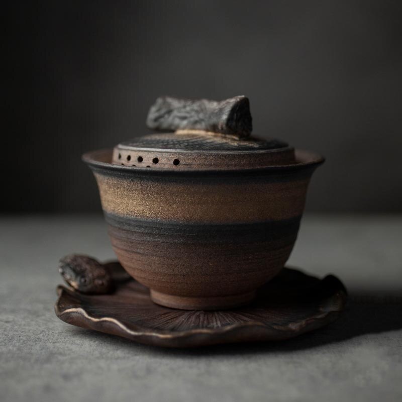 170ml japansk stil vintage groft keramik rust glasur gaiwan håndlavet keramisk kung fu te sæt tureen tekop te skål indretning: -en