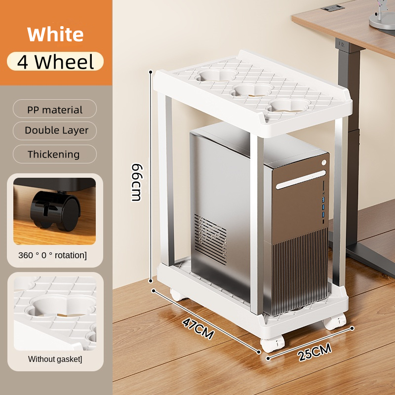 Double Layer Computer Tower Stand Mobile Base with Universal Wheels Simple Storage Heightening Case Support Bracket PC CPU Stand: Brown
