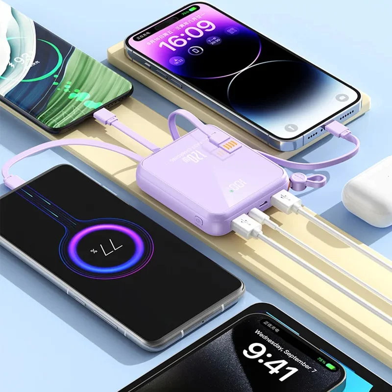 50000mah 120W Outdoor Portable Powerbank Fast Charging PD20W Power Bank Mini Compact Battery Charger Comes With Four Wire