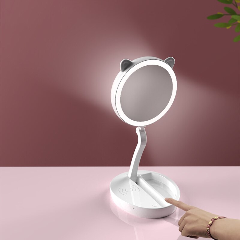 Makeup Mirror with LED Vanity Mirror, nified Collapsible Mirror, Battery-Powered Stand for Desktop Bedroom Travel