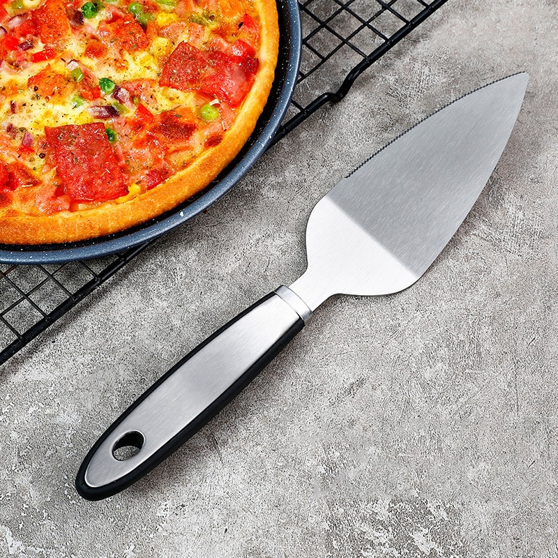 2-piece Set Utensils Pizza Shovel Stainless Steel Pizza Knife Kitchen Gadgets Bakeware Dining Bar Cake/pancake cutter: black-Shovel