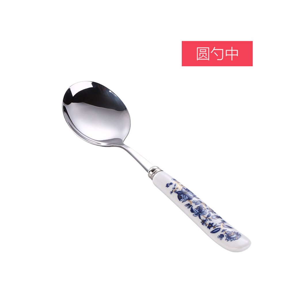 Korean Stainless Steel Metal Ceramic Handle Tableware Spoon Chopsticks Fork Dinner Knife Free Combination Cutlery Set: 8