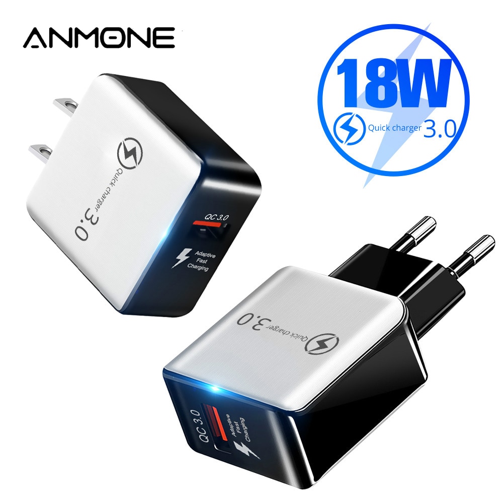 Anmone 18W Super Snel Opladen Charger Eu Us QC3.0 Usb Charger Adapter Voor Xiaomi Redmi Samsung Quick Lading Muur lader