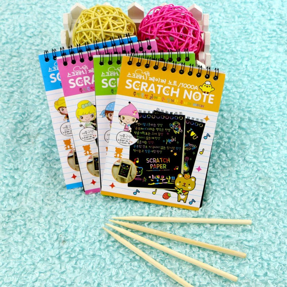 Creatieve Diy Draw Schets Notities Kid Speelgoed Notebook Scratch Note Zwart Karton Papier