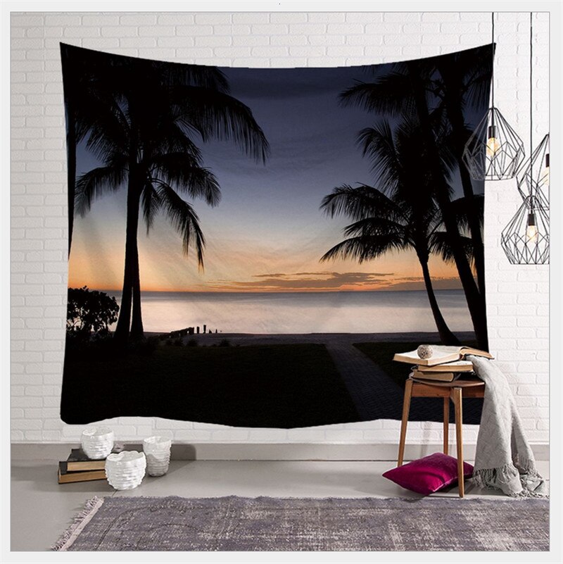 95cm x 73cm kunst naturlig utsikt veggteppe flott sjø solnedgang utskrift veggteppe vegghengende veggteppe stue hjemmeinnredning: 7