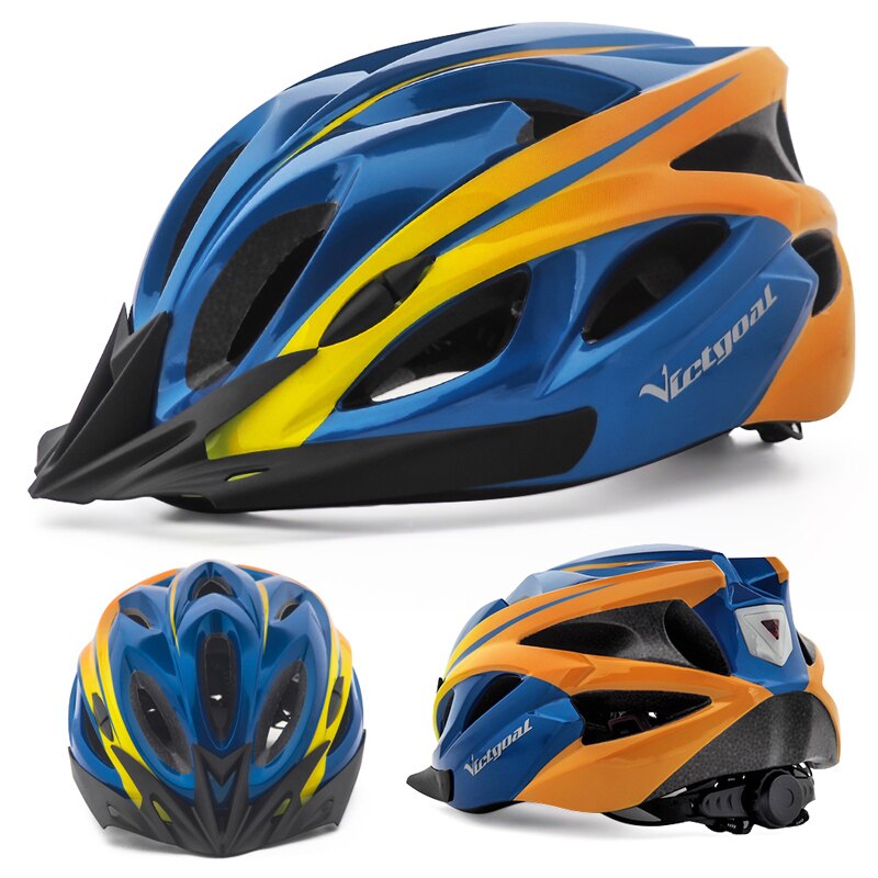 VICTGOAL Adults Goggle Bike Helmet LED Rear Light Men Women Cycling Helmet Road Bicycle Helmets MTB E-Bike Scotter Headgear M/L: BlueOrange Helmet-V