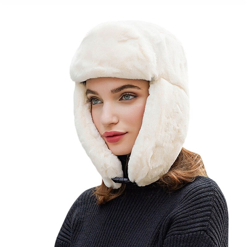 Women Faux Fur Trapper Hat Russian Ushanka Cossack Ski Earflaps Aviator Cap Winter Warm Velvet Bomber Hat