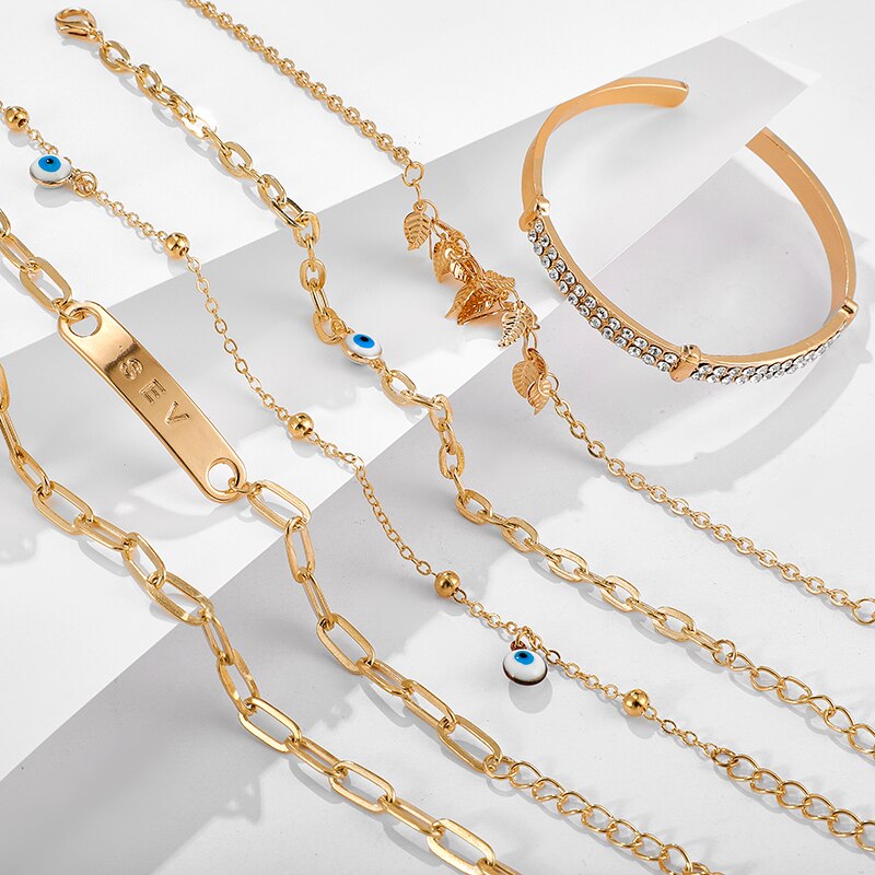 HuaTang de turco mal de ojo pulsera de cristal de oro multicapa de cristal de Color abierto brazalete para las mujeres de joyas de niña 9178