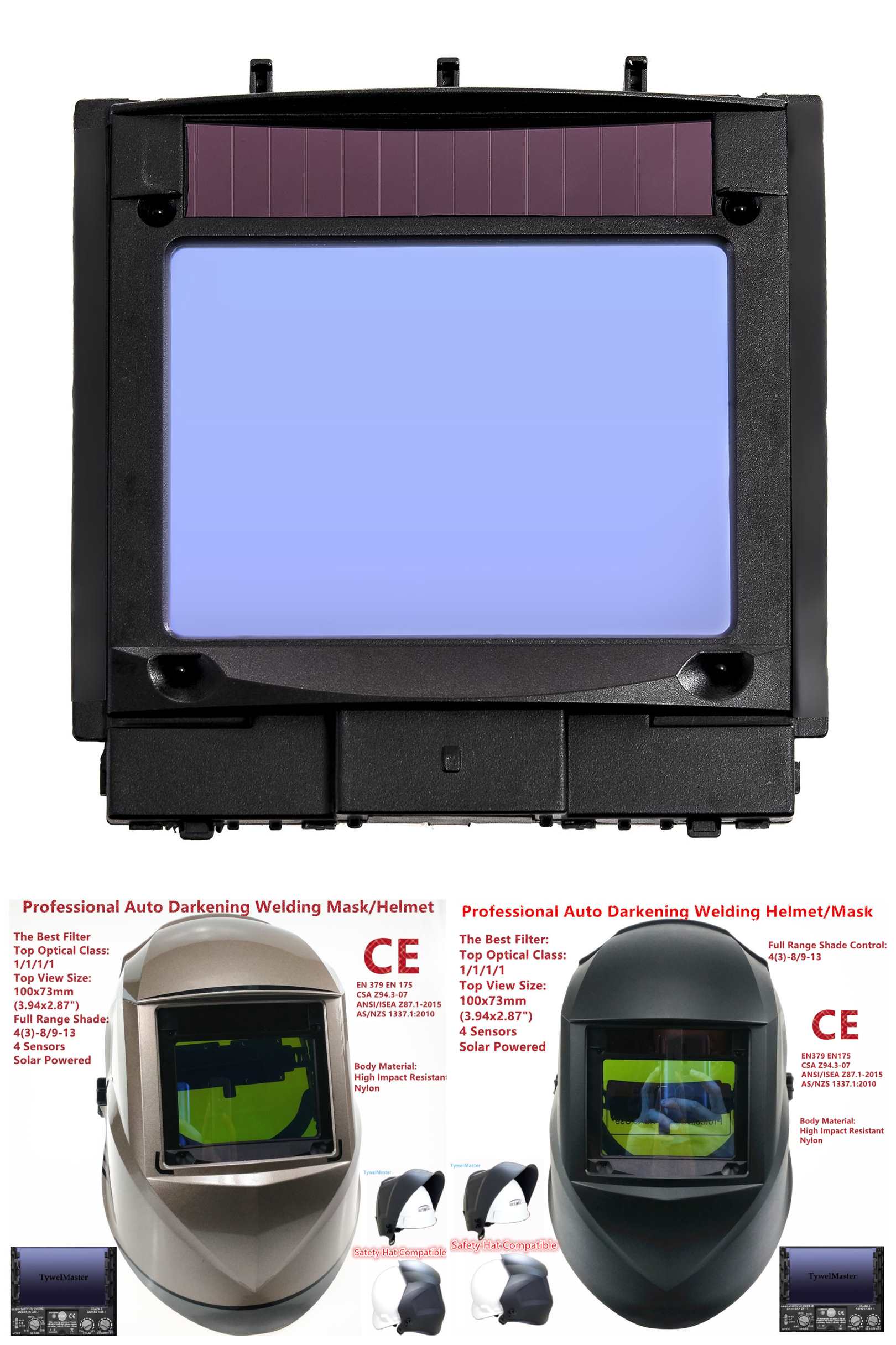 Filtr spawalniczy zobacz rozmiar 100x73mm (3.94x2.87w.) słoneczny 4 czujniki automatyczne przyciemnianie najlepsza klasa optyczna 1111 pełny zakres cień 4(3)-13