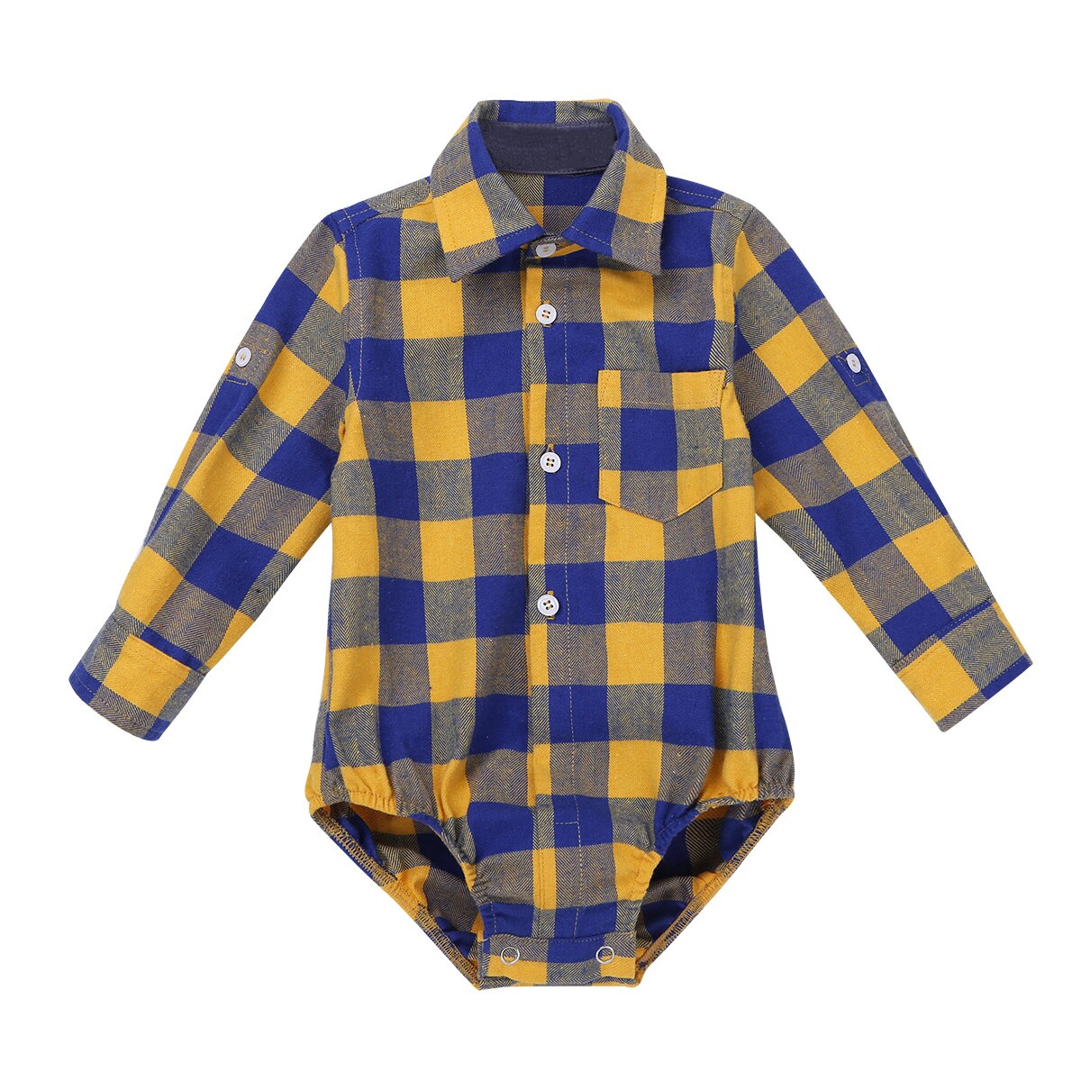 Iiniim Baby Boy Bodysuit Lange Mouw Winter Infantil Bebe Jongens Kleding Plaid Button-up Overhemd Bodysuits voor Eerste Verjaardag party: Yellow / 18m