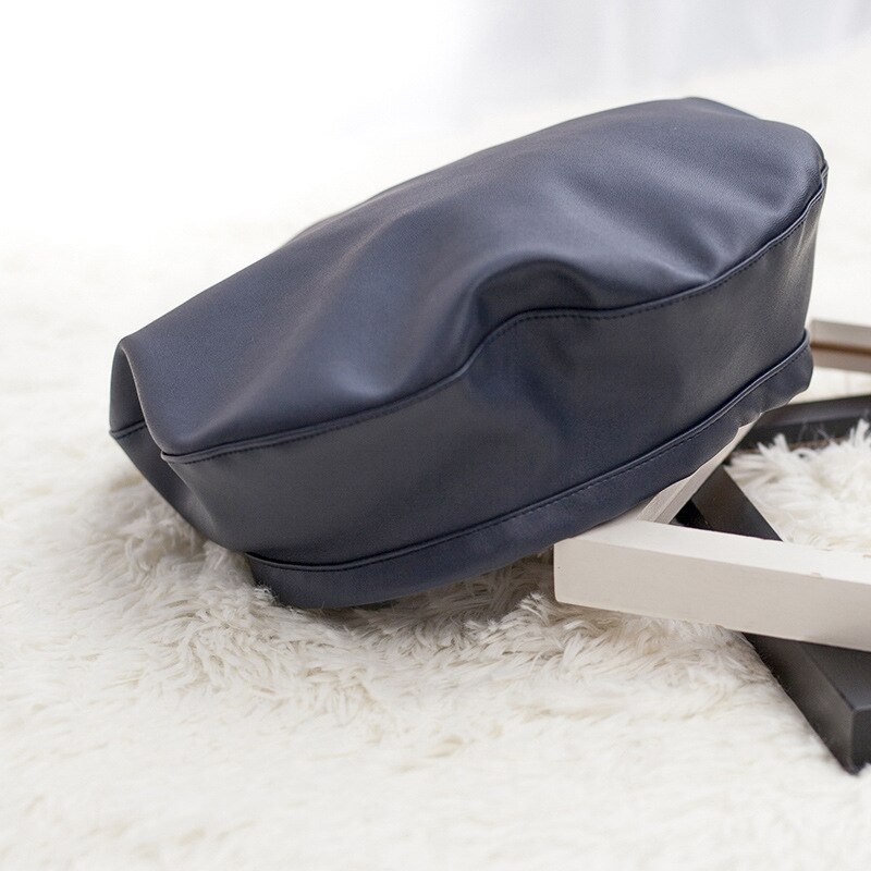 Winter baret pet dames casual pu leren baret hoed voor dames herfst retro mutsen: Marine