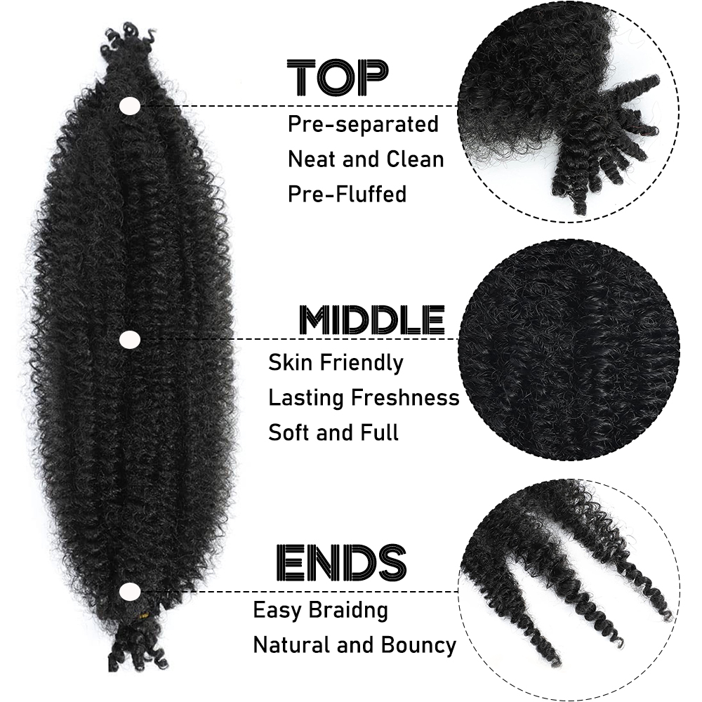 1/3/6 paquetes de cabello trenzado Afro elástico preseparado de 12 pulgadas pelo trenzado sintético Marley Twist para mujeres negras