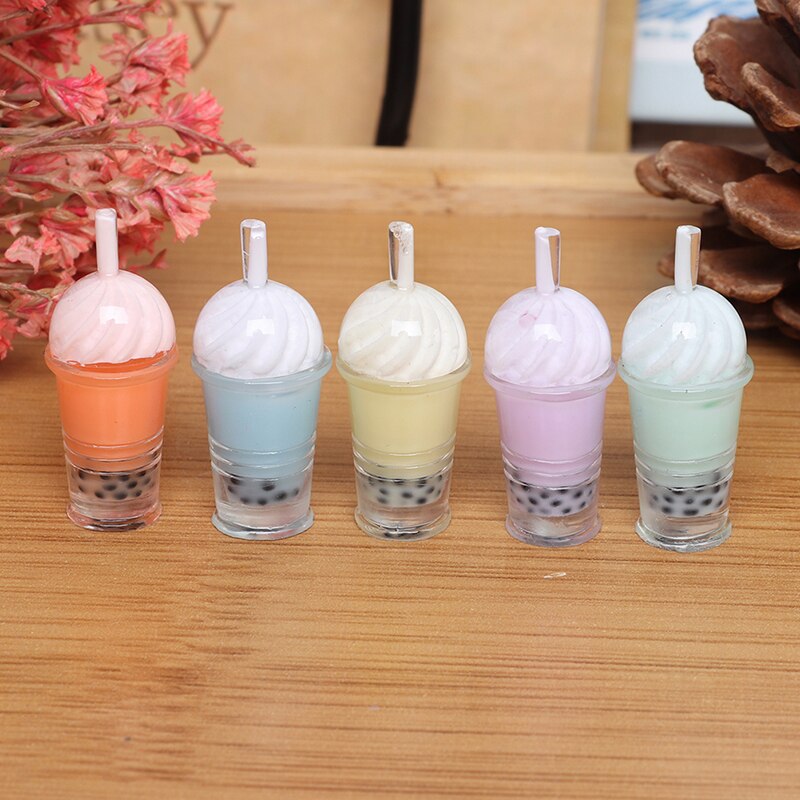 5pcs 1/12 Miniature Dollhouse Bubble Tea Model Ice-cream Drinks Pearl Milk Tea Doll Food Toy Accessories