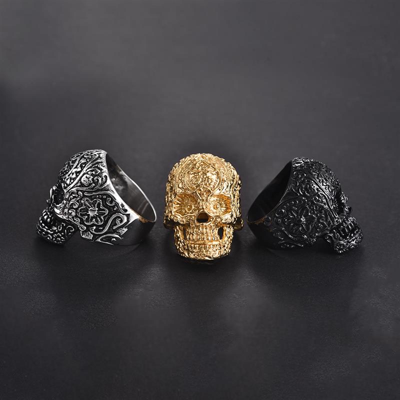 Hip Hop Men&#39;s Biker Rings Vintage Ghost Head Skull Ring Gothic Punk Rock Biker Jewelry Accessories Finger-Ring