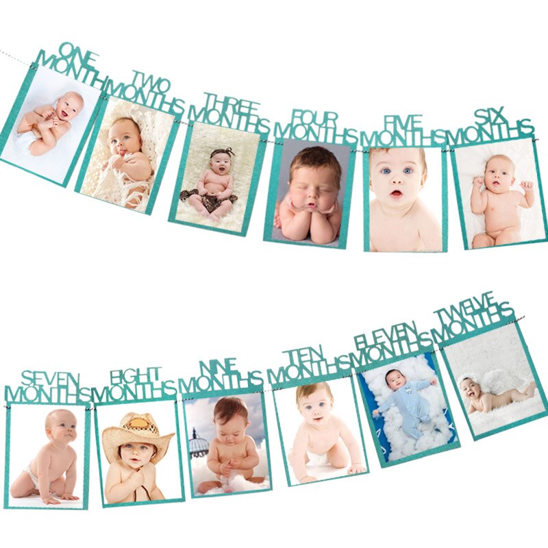 baby shower Kids Frist Birthday Banners 12 Months Photo Frame Bunting Garland Boy Girl 1st One Year Party Decoration Supplies: 12