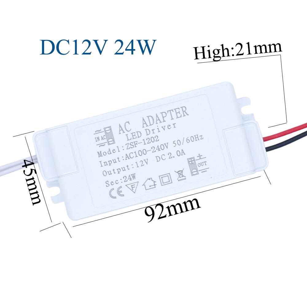 12V Voeding Met Case Led Driver Transformator 6W 12W 18W 24W 36W 48W 60W Led Voeding AC220V Voor Driver Led Strip: New 12V 2A 24W