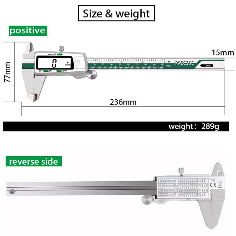 Meetinstrument Roestvrij Staal Digitale Schuifmaat 6 "150Mm Messschieber Paquimetro Meetinstrument Schuifmaat Met Doos