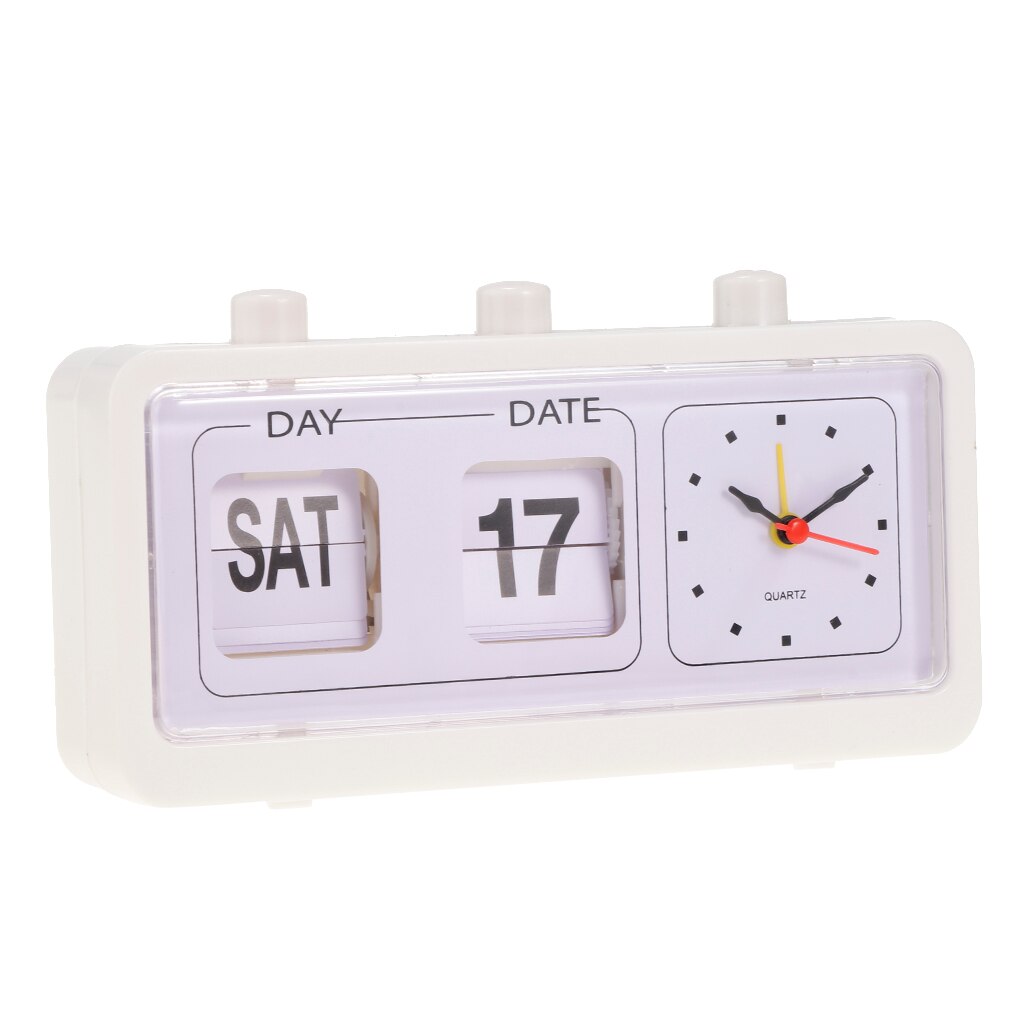 Retro Style Calendar Flip Alarm Clock with Three Press Button -Black/White: White