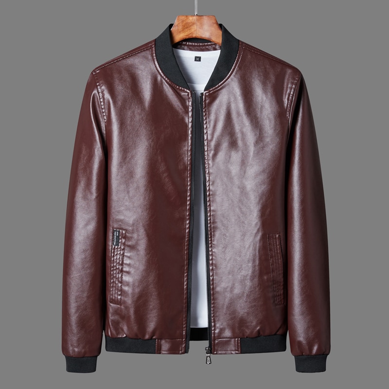 Läderjacka för män stativ krage kappa män casual motorcykel läderrock herr biker faux jackor vindjacka rockar 8xl