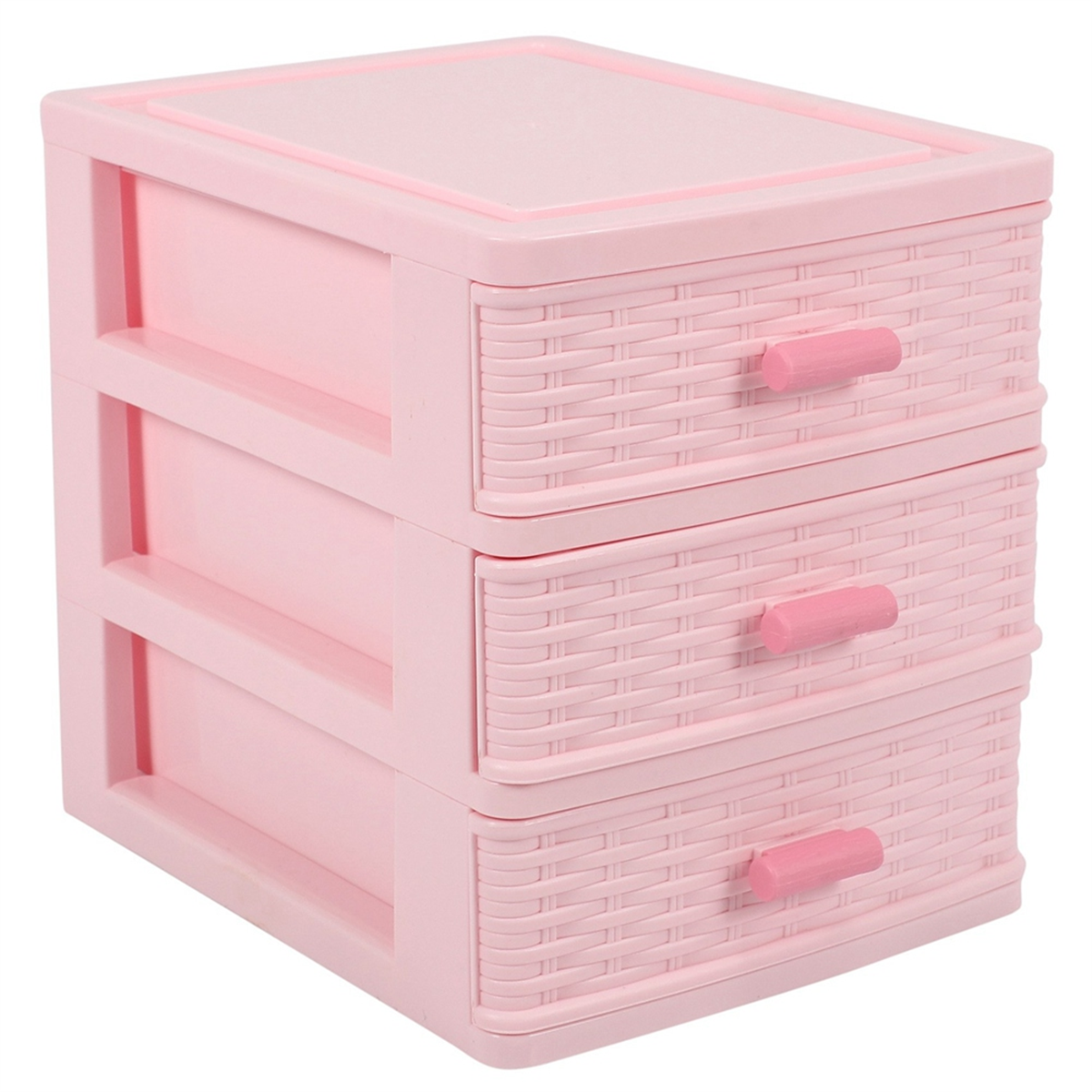 Plastskuff med 3 rom til oppbevaring av smykker, rosa