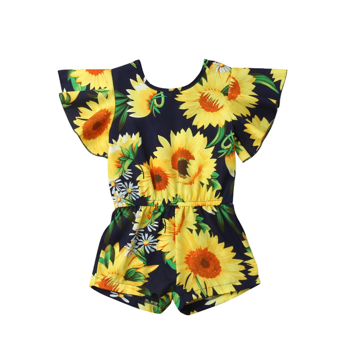 Nieuwe zomer schattige baby meisjes romper ruches korte mouwen bloemenprint jumpsuits 6m-4y