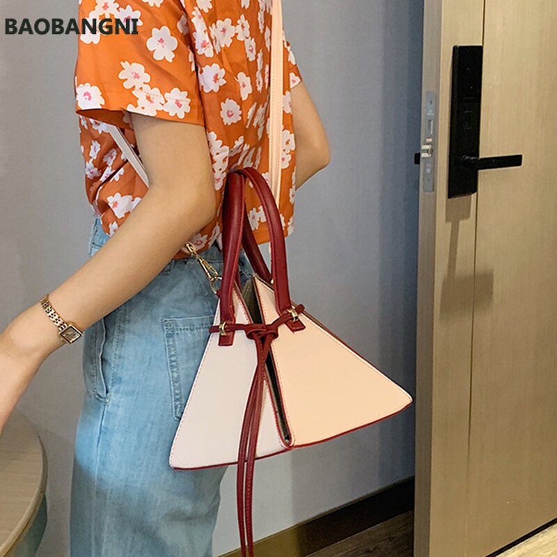 Chic Geometric Triangle Drawstring Women Handbags Casual Pu Messenger Bags Female Solid Color Shoulder Bag Clutch