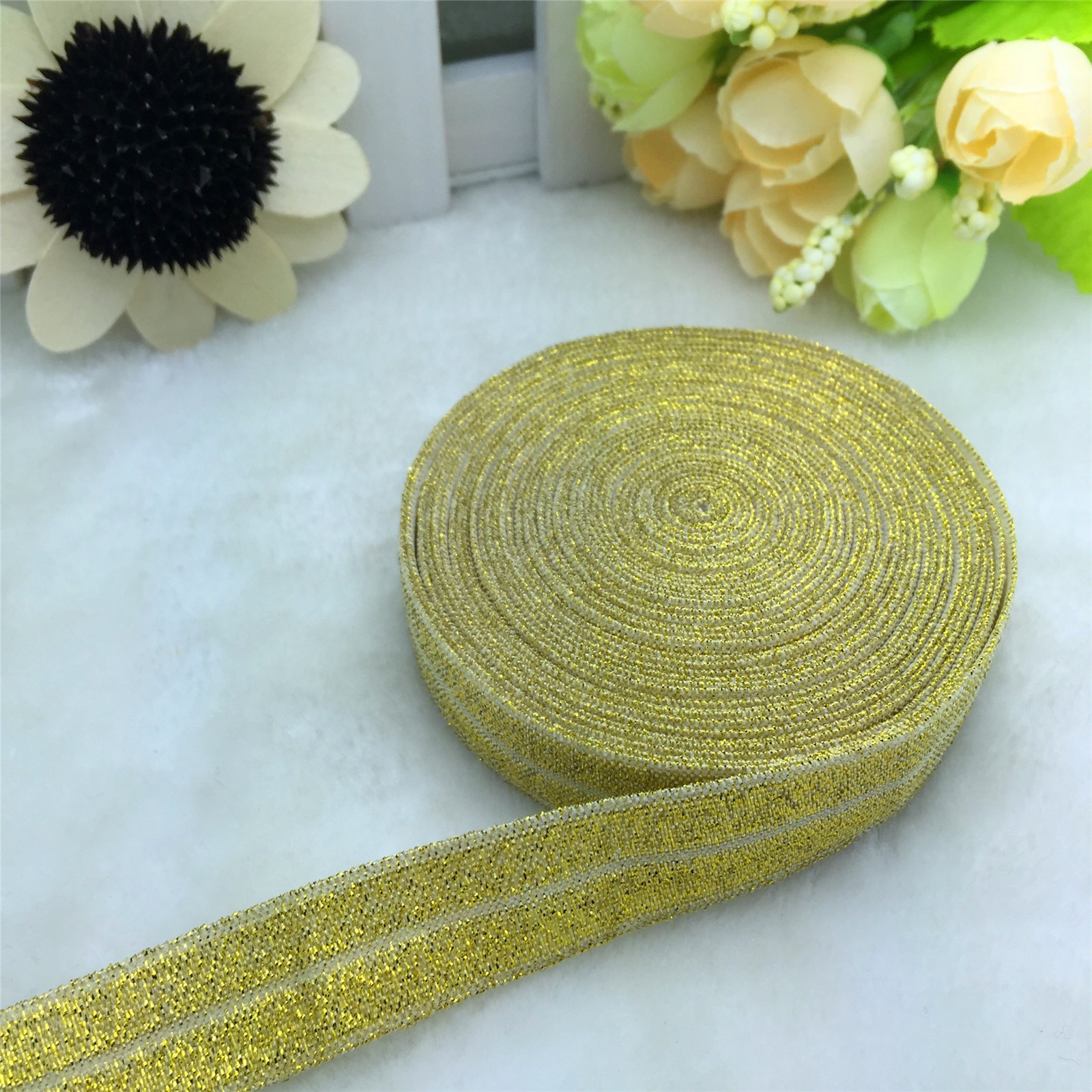 5 Yards 5/8 "15 MM Multirole Foldover Elastische Spandex Satijn Band Elastiekjes: Golden