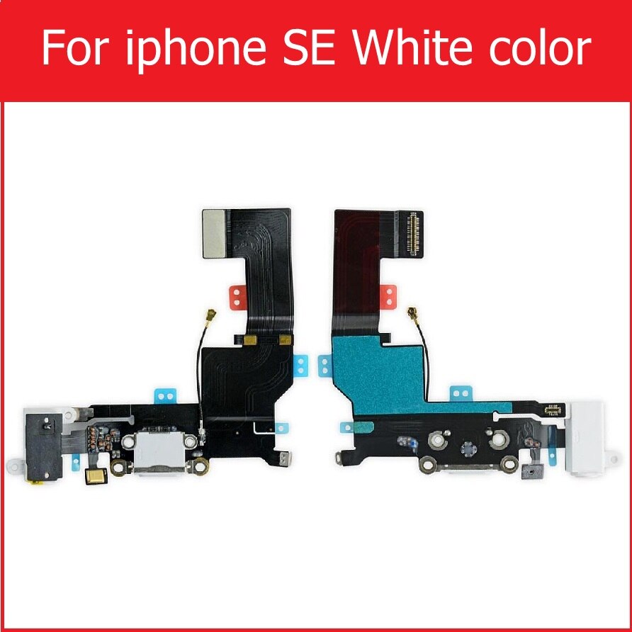 Usb dock oplader flex kabel til iphone 4 4s 5 5s 5c se opladning hovedtelefon audio jack port stik med mikrofon flex kabel bånd: For se hvid