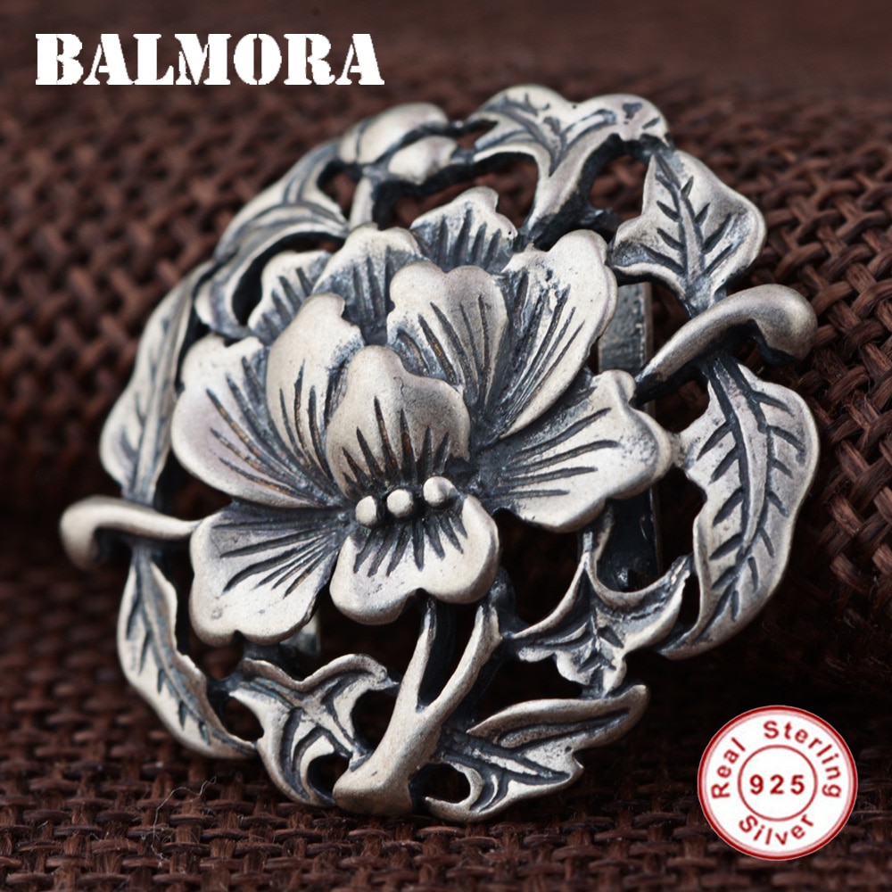 BALMORA Authentic 925 Sterling Silver Jewelry Retro Flower Pendants for Women Lover Accessories Without a Chain