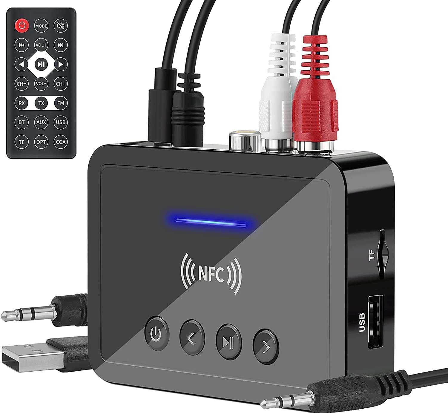 Bluetooth 5.0 lähetin vastaanotin 3 in 1 langaton sovitin 3.5mm aux rca hifi-stereokaiuttimelle/televisiolle/tietokoneelle/tabletille/autolle: M6