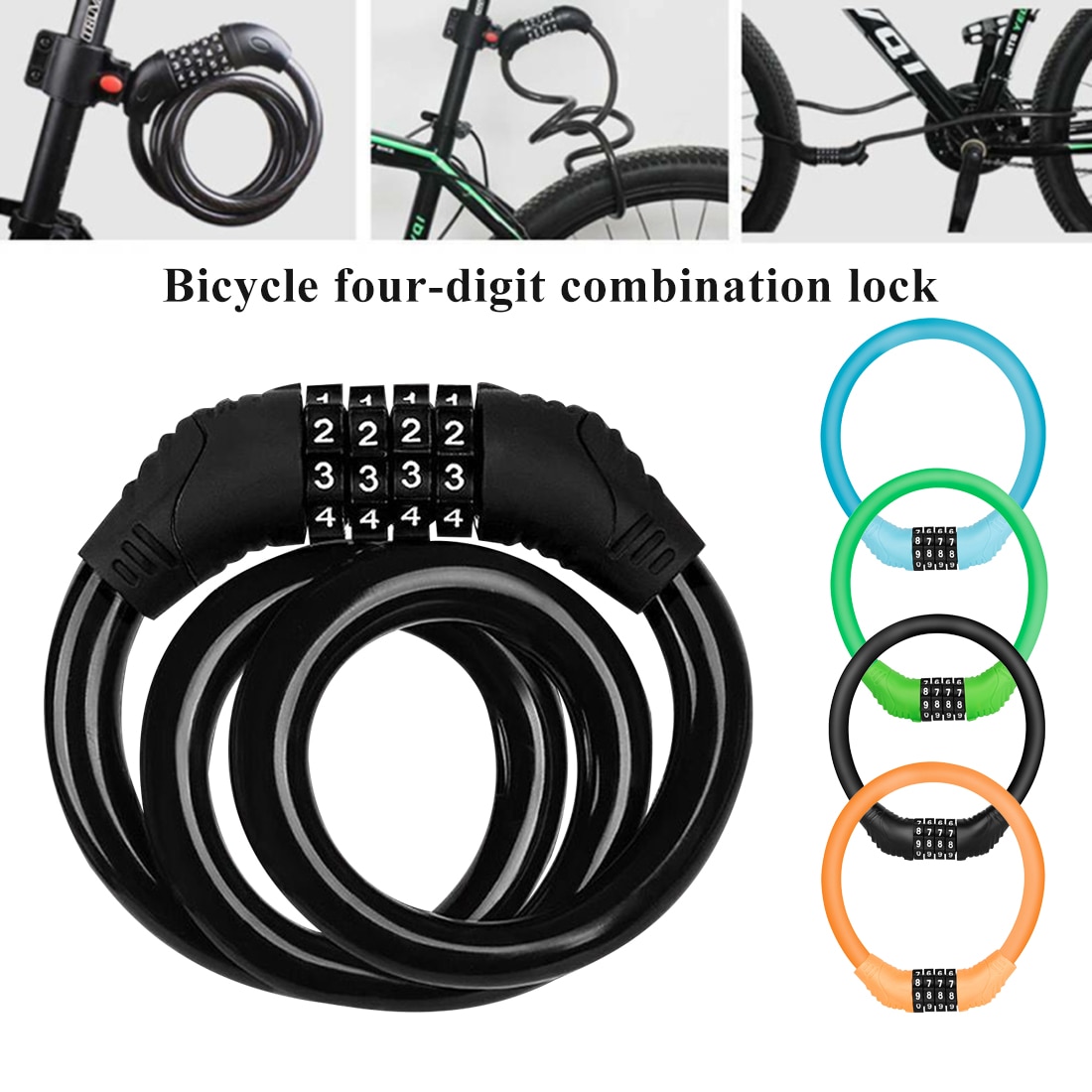 Fietsslot 4 Cijferige Code Combinatie Fietsslot Veiligheidsslot Fiets Apparatuur Mtb Anti-Diefstal Ringslot