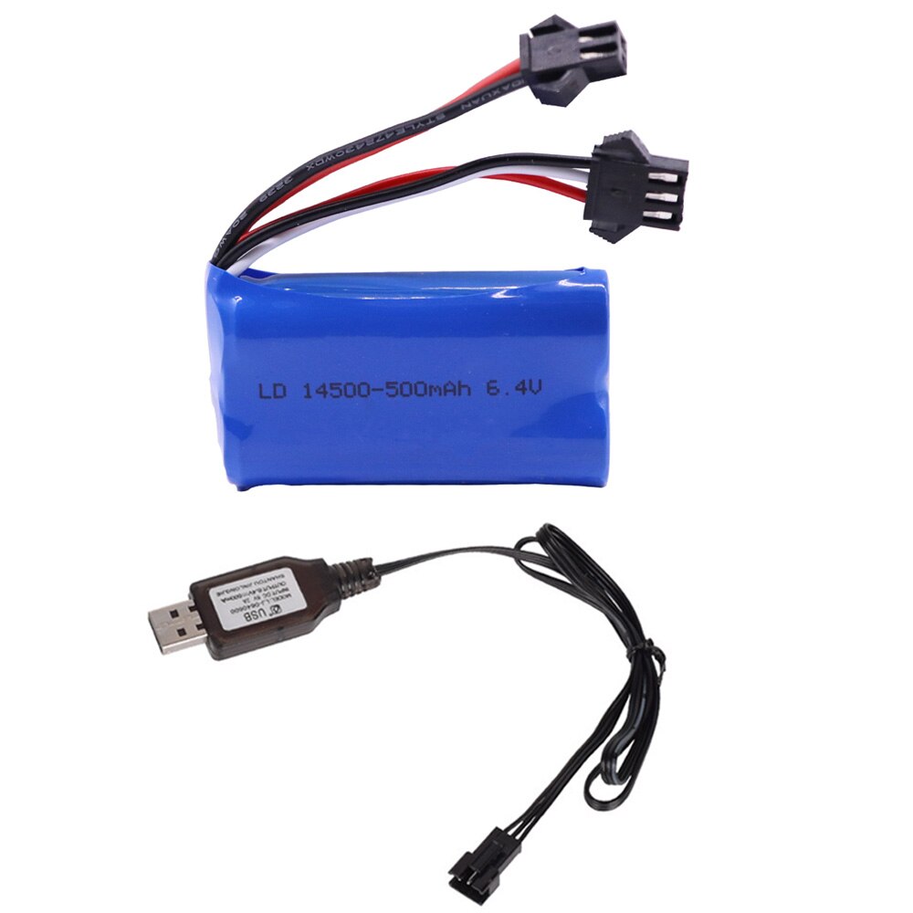 14500 500mah 6.4v Li-ion Battery with USB Charger for Wltoys 18401/18402 RC Off-road Vehicle 6.4 v for RC toys Cars Boat Turcks: White