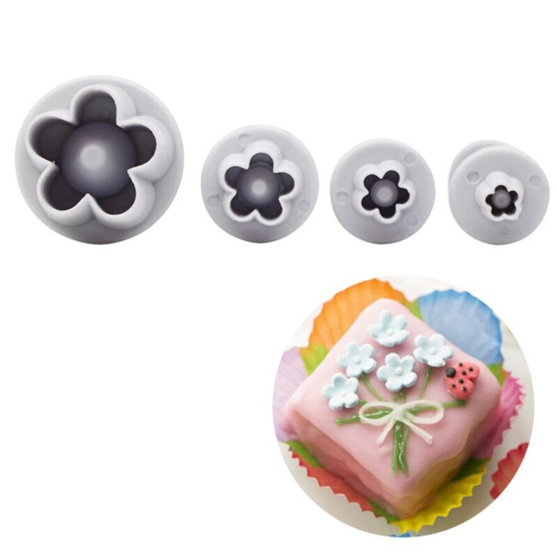 4 Stks/set Pruimenbloesem Bloem Plunger Fondant Cutter Sugarcraft Cake Decorating Gereedschap Diy Cookie Stamper Bakken Accessoires