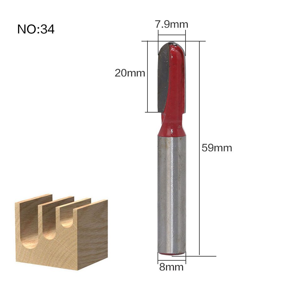 1 st 8mm Schacht hout router bit Rechte frees trimmer reiniging flush trim hoek ronde cove doos bits frezen Cutte: NO34