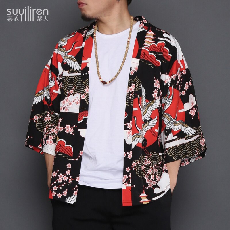 Japanese Robe Kimono Cardigan Men's Summer Jacket Chinese Style Hanfu Tang suit