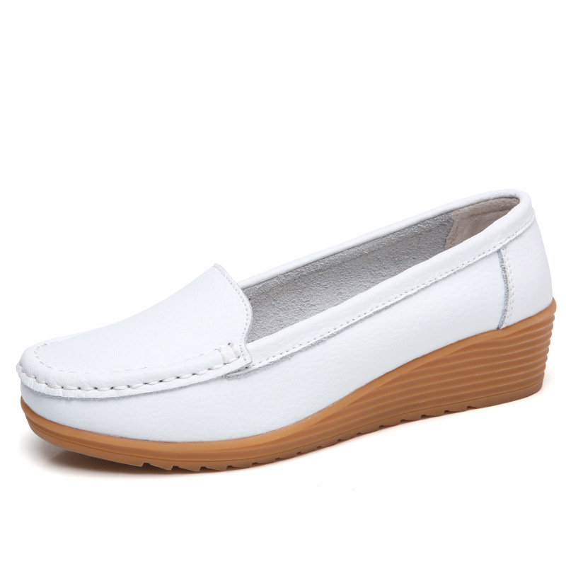 Scarpe basse da donna con zeppa in vera pelle da passeggio scarpe da infermiera donna slip on mocassini da donna scarpe a piedi nudi mocassini scarpe da donna: WHITE / 37