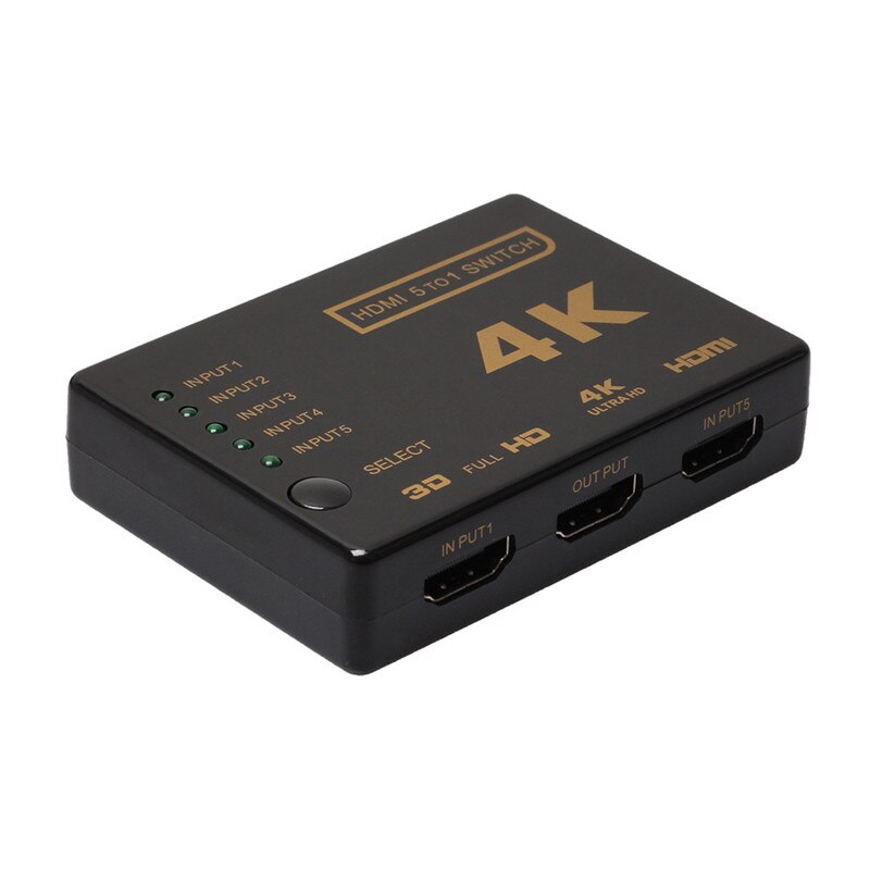 HDMI 4K HD Converter 5 Cut 1 Out Switch HDMI Splitter Audio Connector For Digital HDTV For PS3 Audio Video Receiver Black