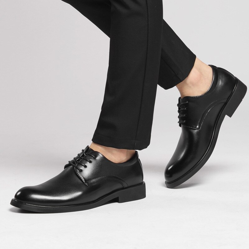 Classic Black Leather Business Shoes Men Lace Up Round Toe Formal Dress Derbies Shoes 38-44 dress shoes men