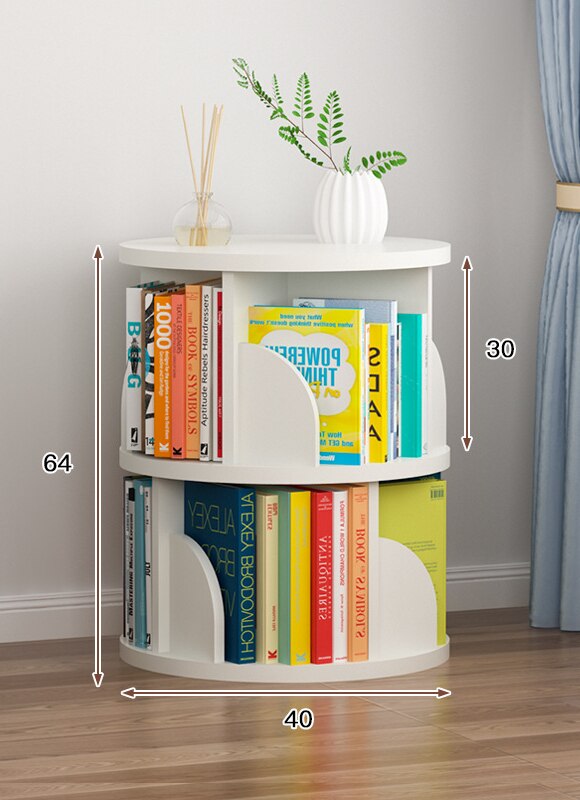 Dobbeltlag 360 ° roterende bogreol opbevaringsholder til børnenes billedbogshylde vaskbar uden og formaldehyd: 2 varm hvid