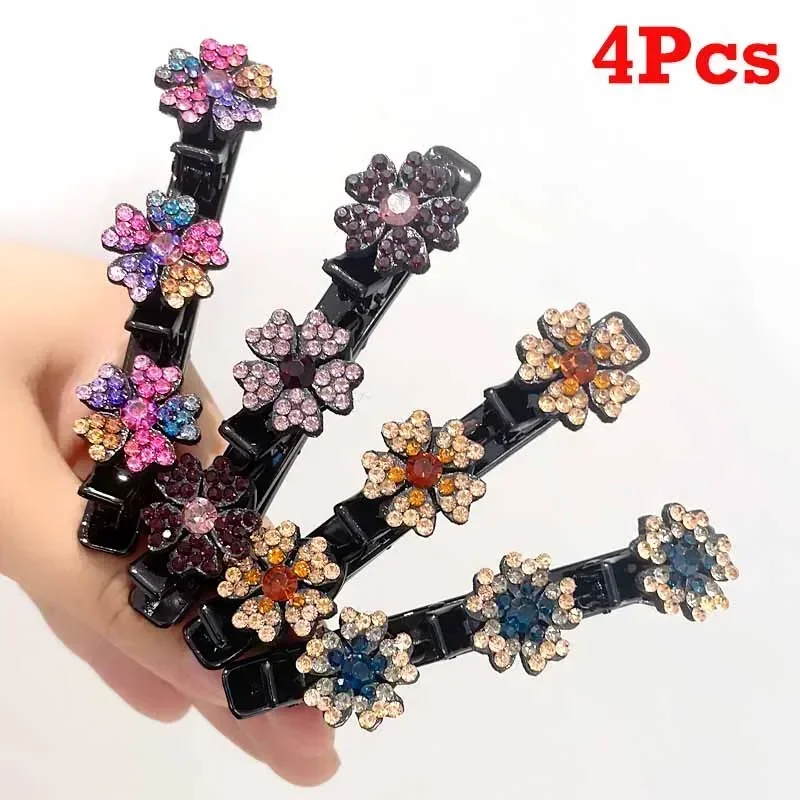 2/4pcs Korean Fixed Headband Hairpin Double Layer Braided Hairpin Hair Hoop Broken Hair Clip Women Hairpin Lazy Hair Accessories: green
