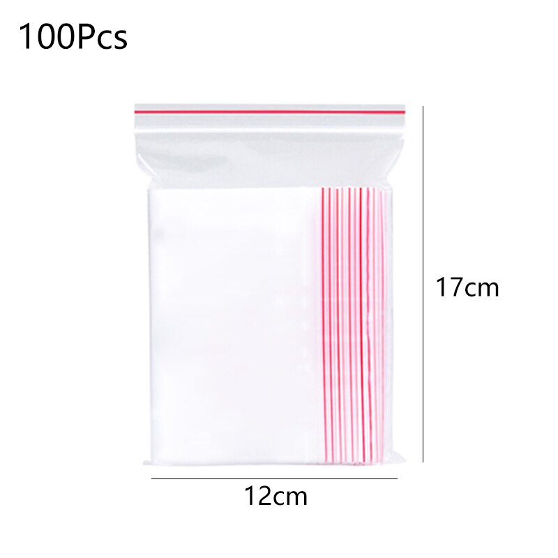 100Pcs Transparent Plastic Sealed Bag Food Storage Container Bags Zip Lock Reclosable PE Storage Ziplock Bags Organizer: 12 x 17cm