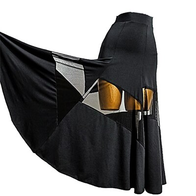 Ballroom dance hame naisten tanssihame moderni big swing hame mesh splicing hameet: Musta / S