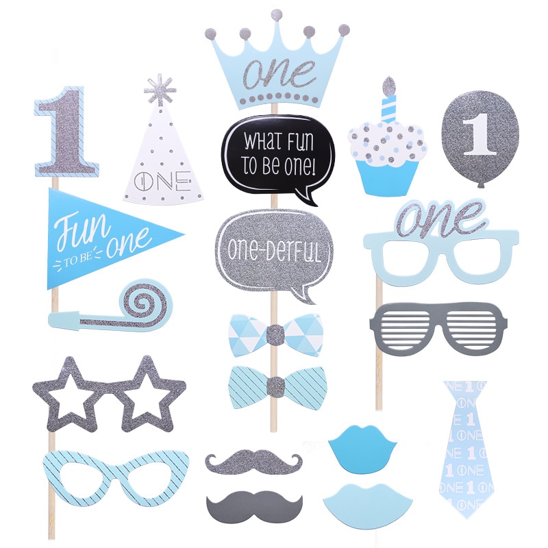 Accesorios de fotomatón para de cumpleaños de niño y niña, suministros de decoración para Celebración de bebé, primer cumpleaños, 20 Uds.