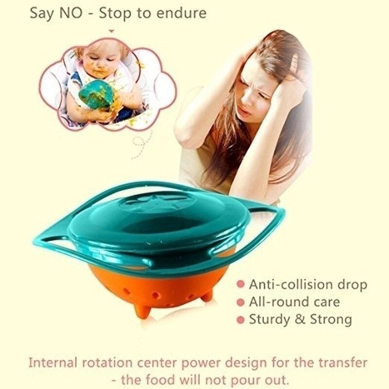 3 väriä vauvan söpö vauvan gyrokulho yleiskäyttöinen 360 pyörivä roiskesuojattu kulho