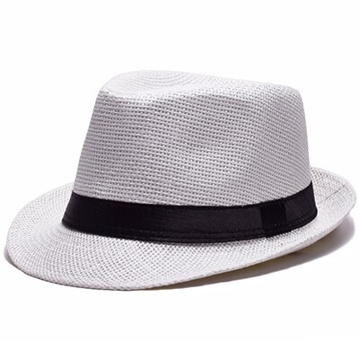 EAGLEBORN Straw Cap Man Women Formal Jazz Caps Male Panama Hats Beach Sun Hat Man Trendy Cowboy Dance Fedora hat Casquette: White