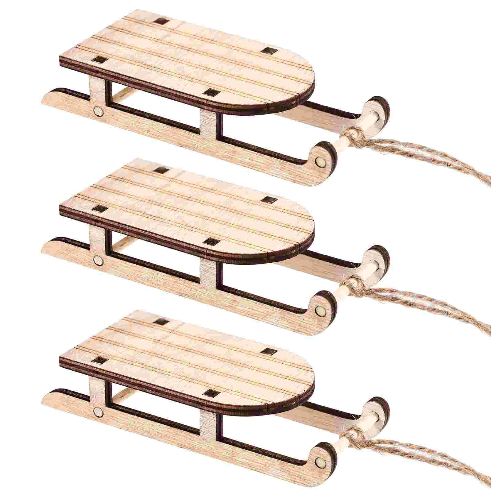3pcs albero di natale appesi slitta Mini slitta in legno Mini slitta pendenti ornamenti slitta artigianato slitta fai da te