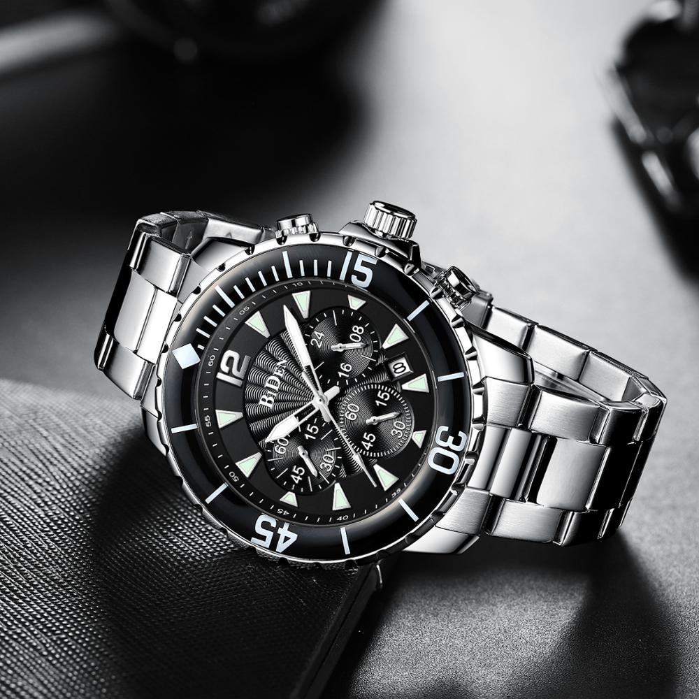 BIDEN-Reloj de pulsera de acero inoxidable para hombre, deportivo, resistente al agua, Masculino