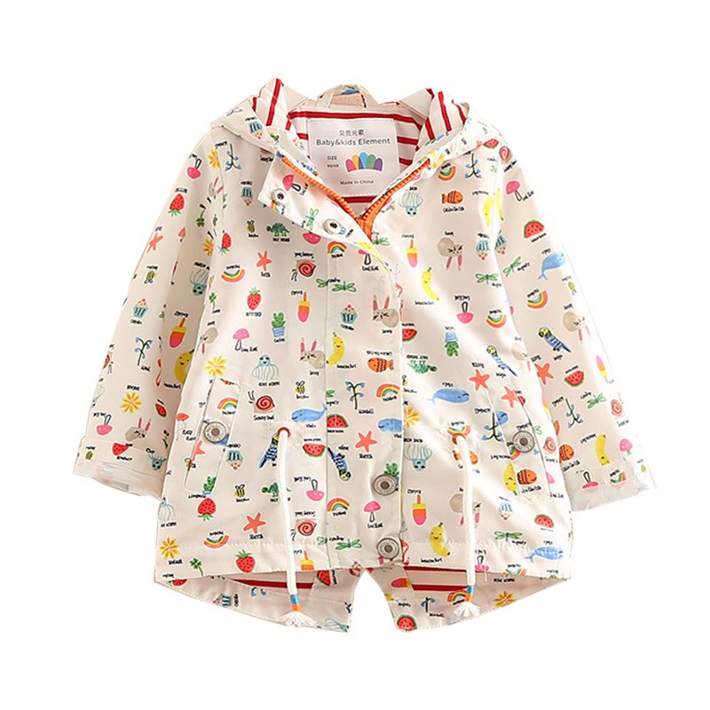 Lente Herfst 2 3 4 6 8 10 12 Jaar Kinderen Uitloper Cartoon Print Lange Mouwen Wit Hooded jas Voor Baby Kids Meisjes: 4T